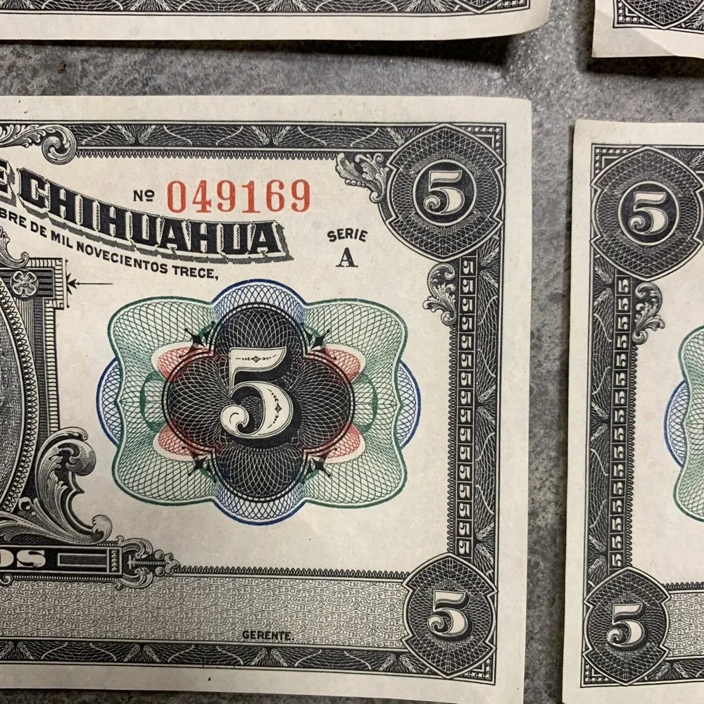 Mexico 5 Pesos, Serie A, 1913 UNC AU Banknote, lot of 4